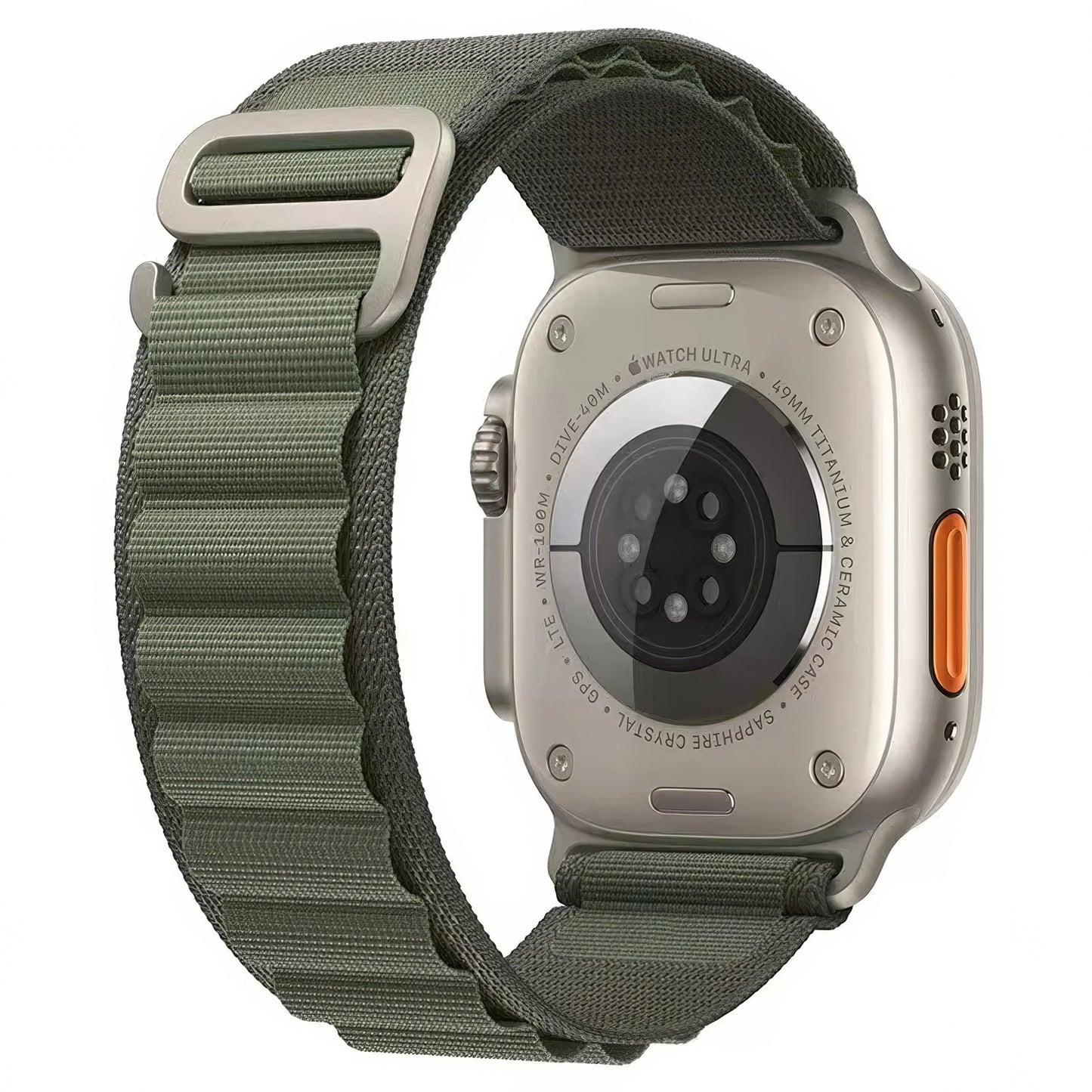 green Alpine Loop strap, two-layer woven textile with loops and natural titanium G-hook closure for apple watch 42,44,45,49mm