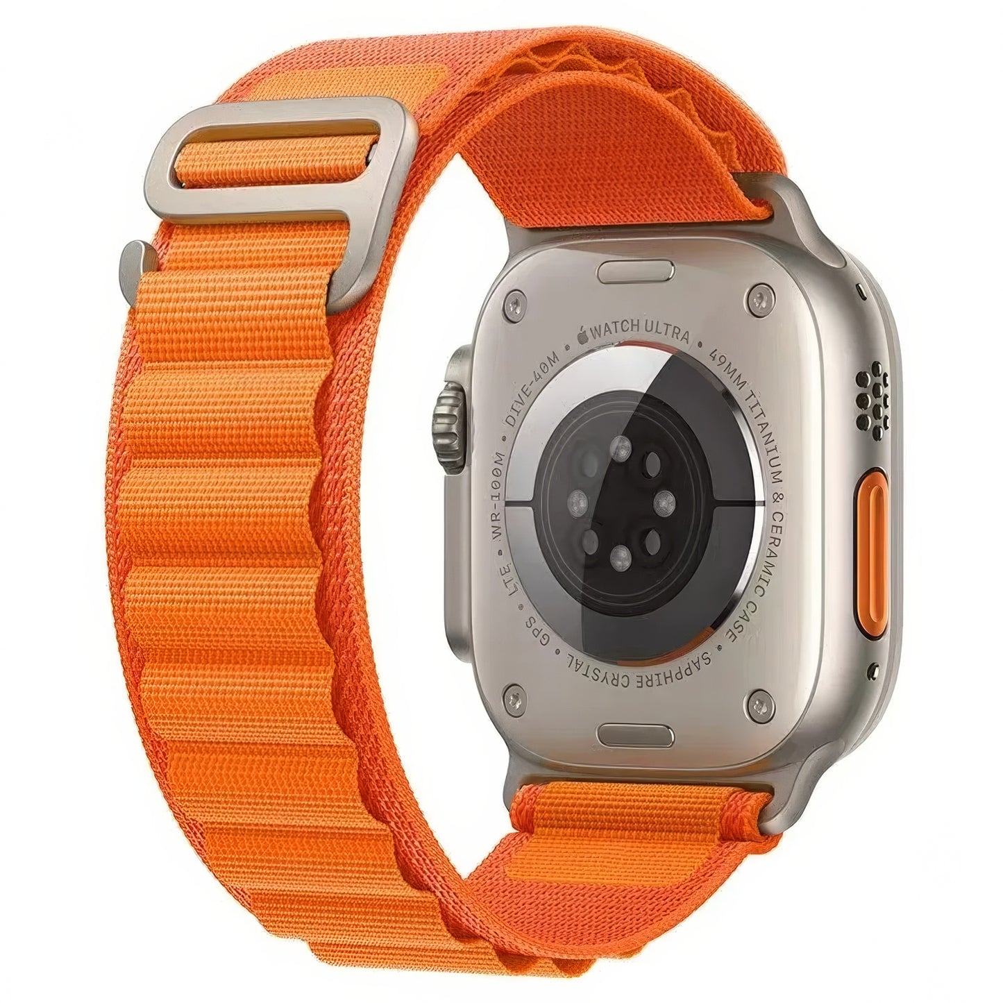 Orange Alpine Loop strap, two-layer woven textile with loops and natural titanium G-hook closure for apple watch 42,44,45,49mm