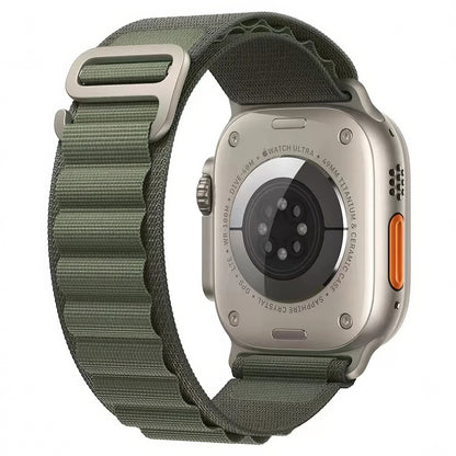 green Alpine Loop strap, two-layer woven textile with loops and natural titanium G-hook closure for apple watch 42,44,45,49mm