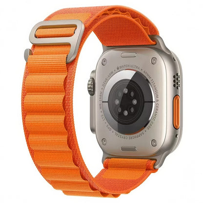 Orange Alpine Loop strap, two-layer woven textile with loops and natural titanium G-hook closure for apple watch 42,44,45,49mm